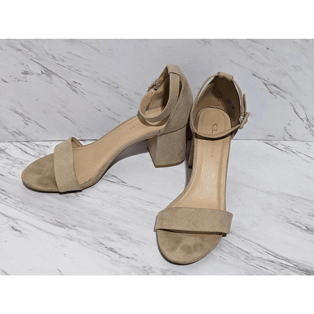 Chinese Laundry Women's Tan Suede Chunky Heel Sandal Size 10